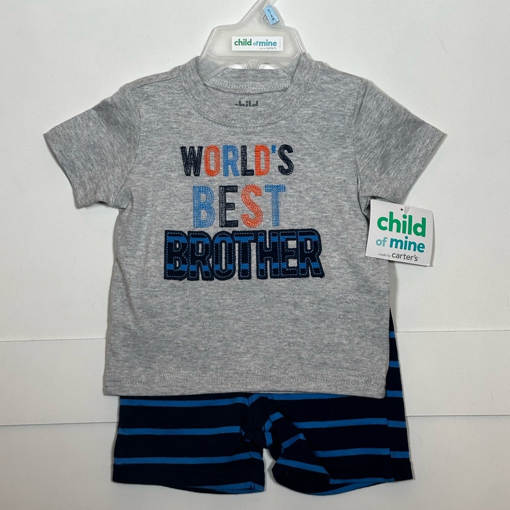 NWT Carter’s Baby ‘World’s Best Brother’ Matching Top and Shorts Size 3-6M